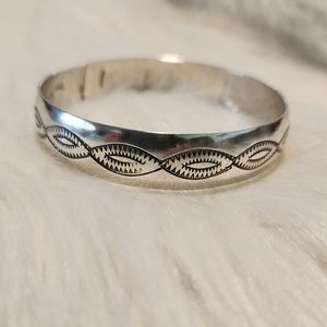 Signed Sterling Silver Etched Dan Platero Bangle